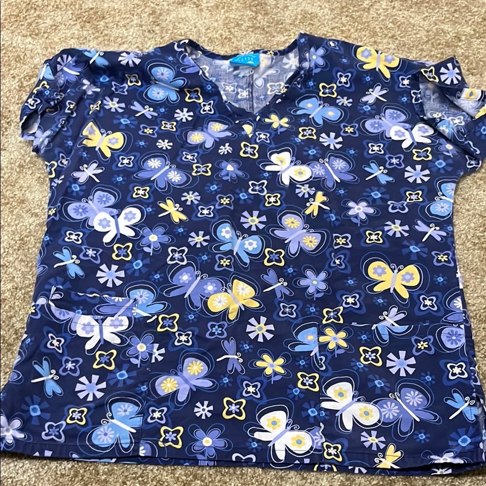 Blue and Yellow Whimsical Blouse with Playful Patterns